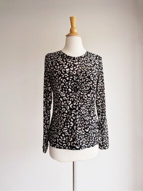 Cabi Style 4163 Leopard Mesh Illusion Sweetheart Top Small Sheer Long Sleeve